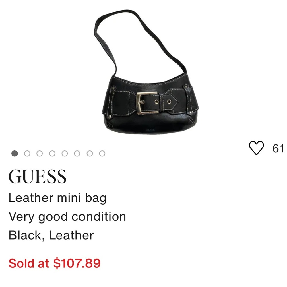 Guess Vintage Y2K Baguette Retro Black Leather Small Goth Shoulder Bag Purse 90s